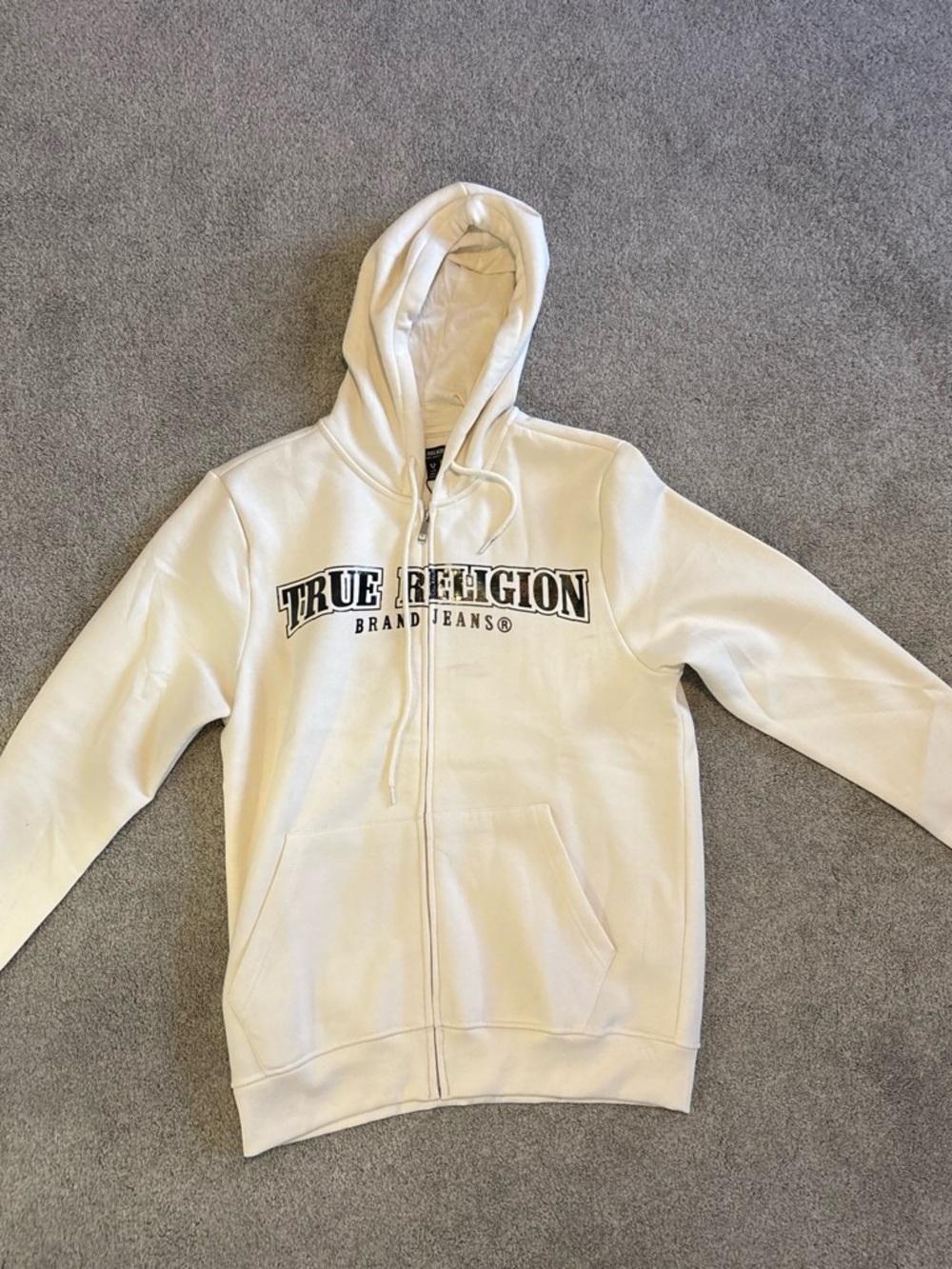 True Religion Men's Cream Full-Zip Hoodie with Logo